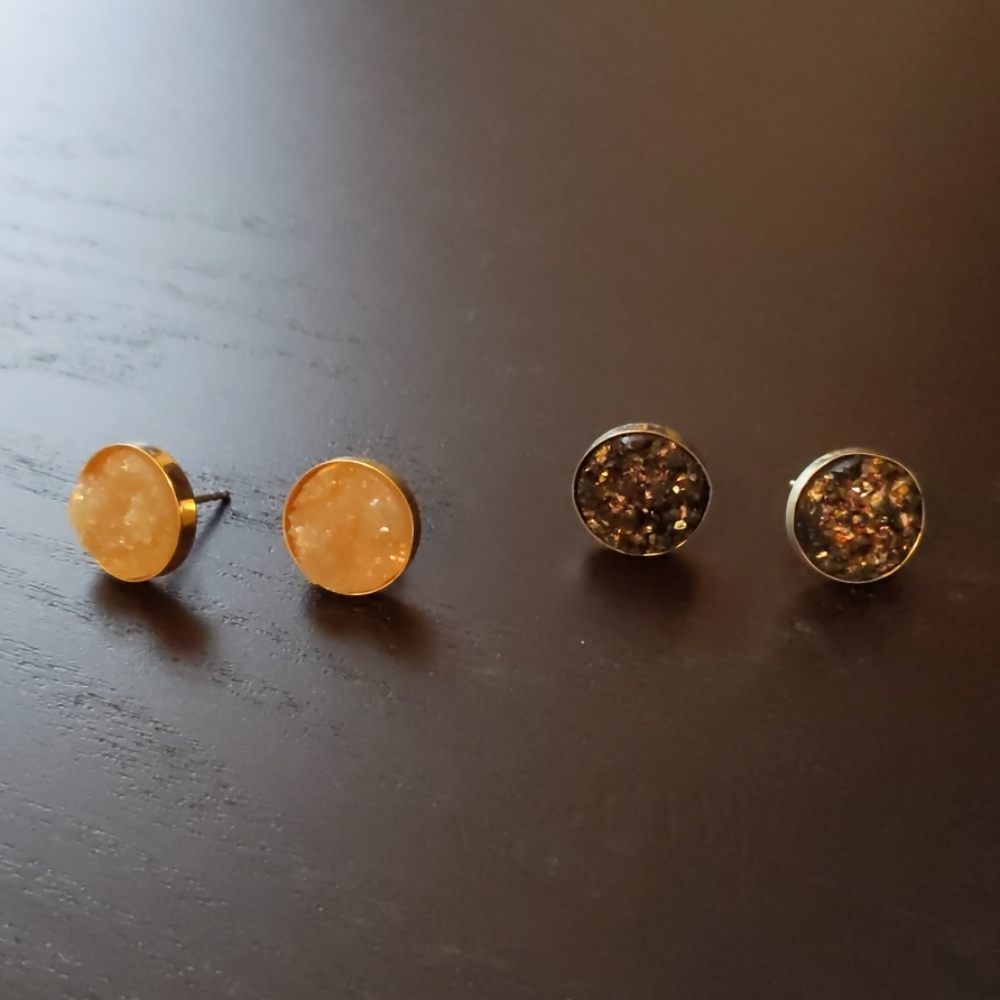 Set of Two Pairs of Faux Druzy Post Earrings